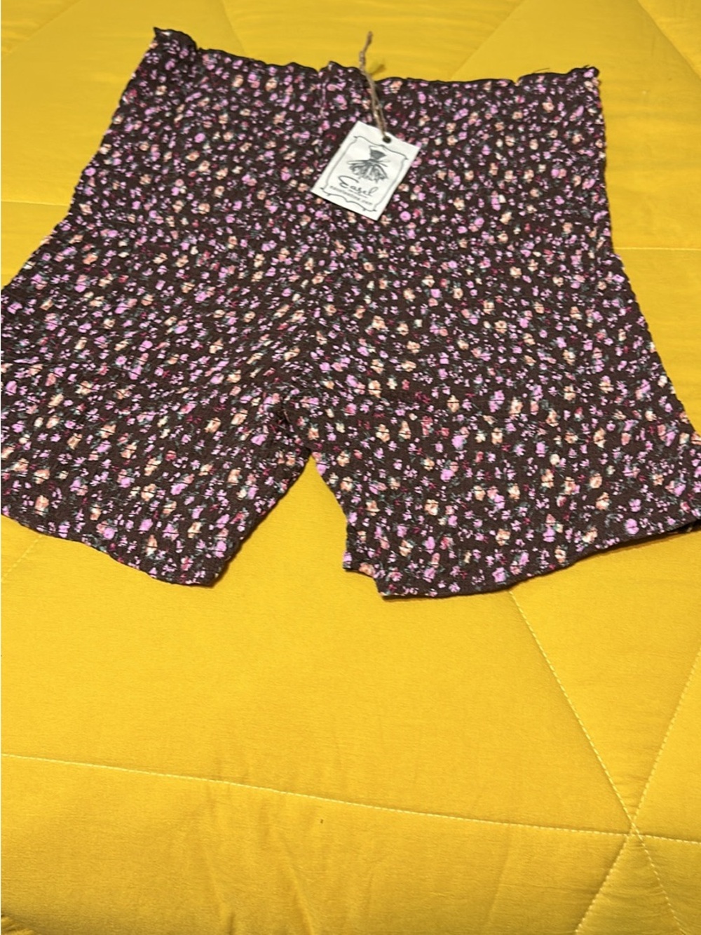 easel Black Smocked High-Waist Shorts with Pink Floral